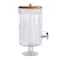 Hello Honey 8-Quart Cut Glass Beverage Dispenser with Plastic Spout and Acacia Wood Lid, Silver Color and Natural